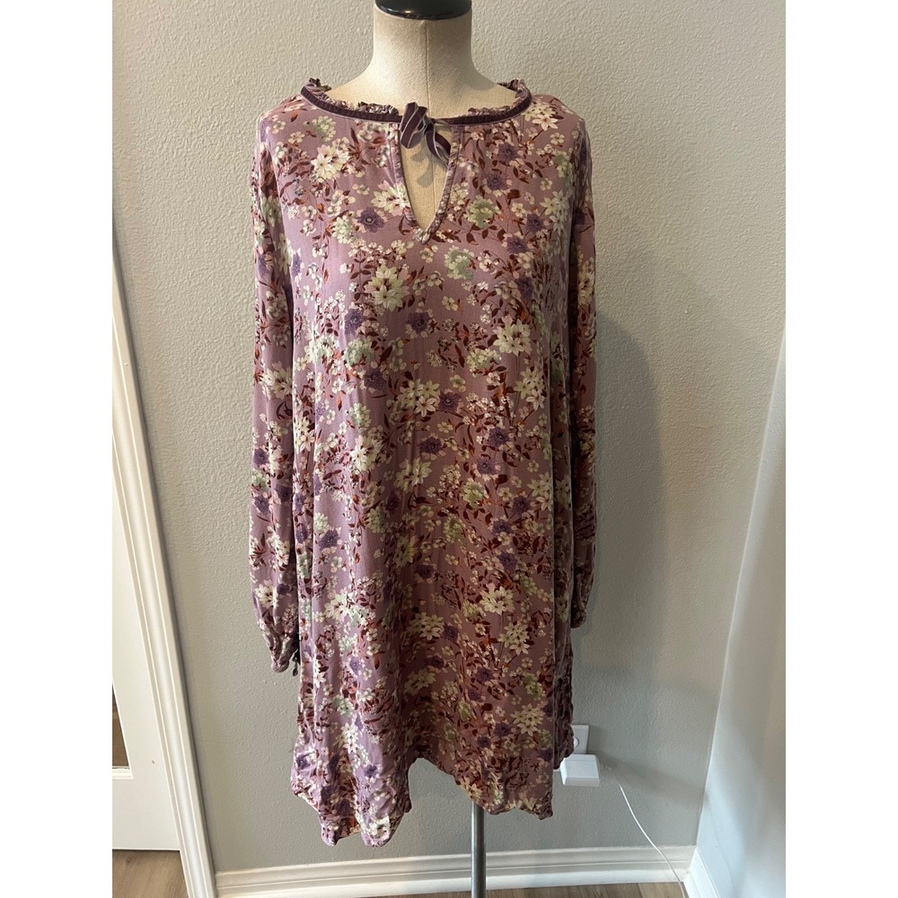 Mossimo Supply Co Women's XXL Purple Floral Boho Tunic Dress Long Sleeve Rayon